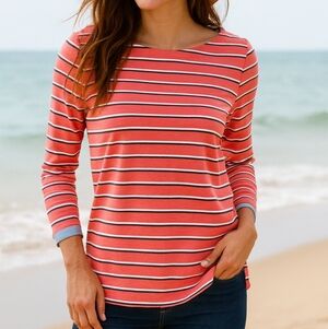 Nautica striped 3/4 Sleeve shirt Women's Size Small coral